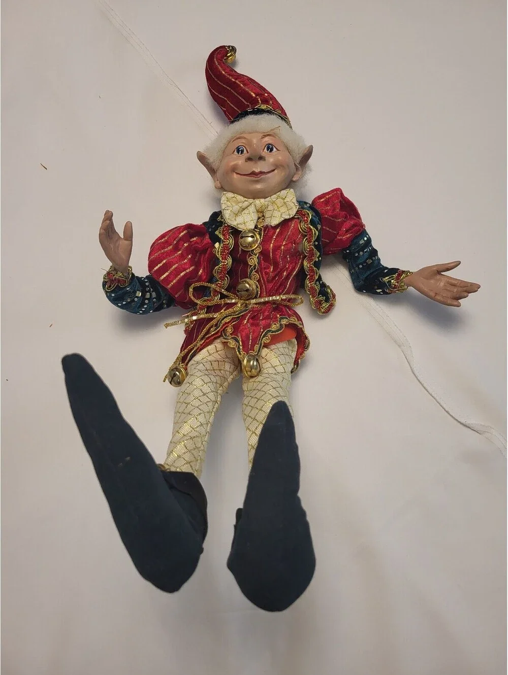 Vintage Jester Elf Doll with Velvet and Gold Trim Costume 22x11.5